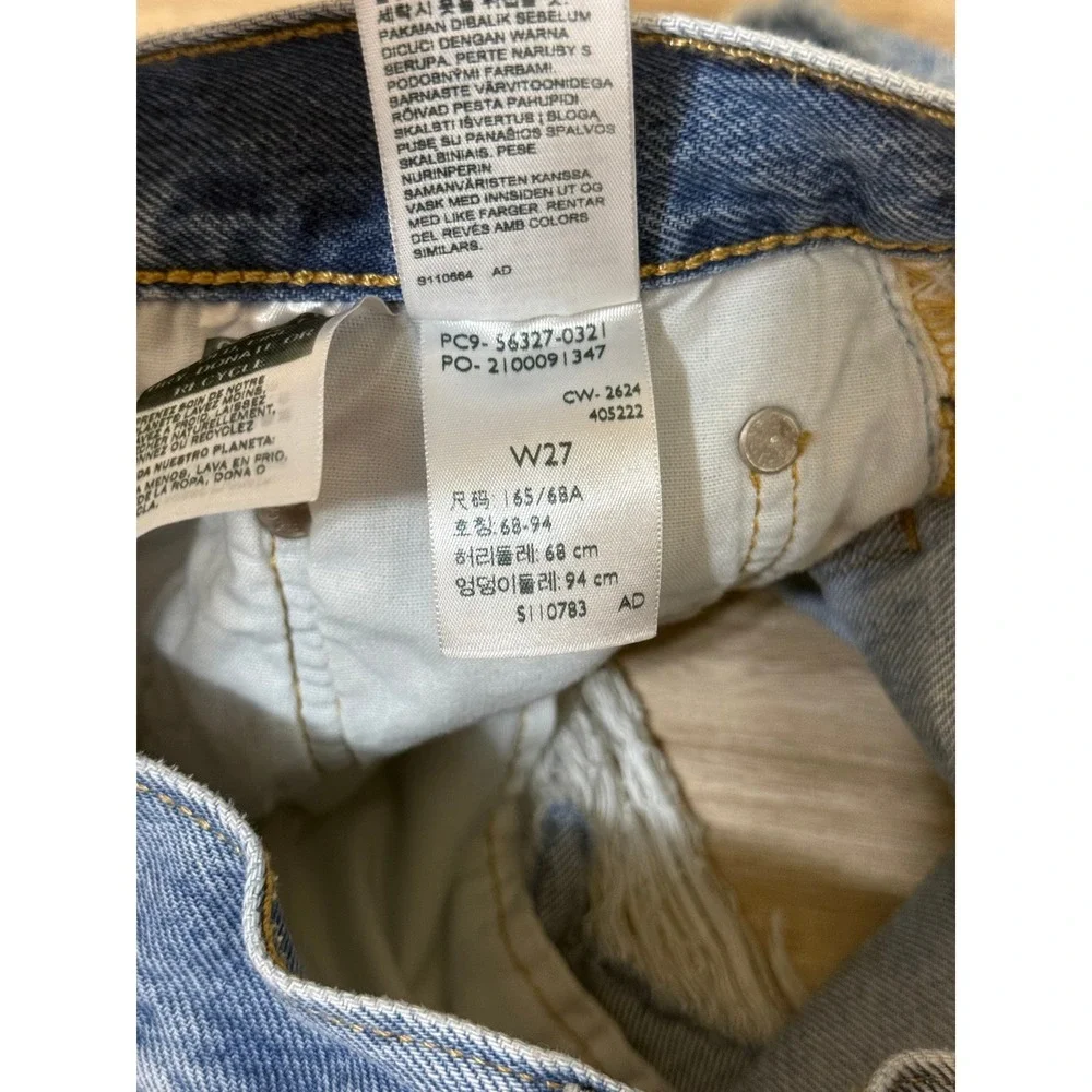 Levi's Women 501 Original Shorts 26 Blue Distressed High Rise Raw Hem Festival